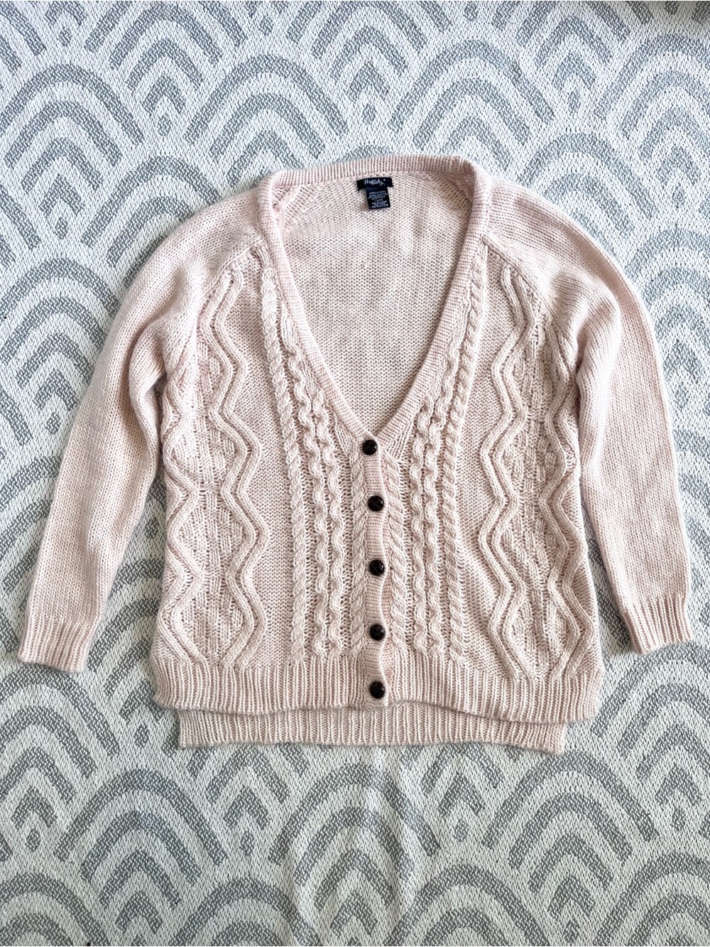 RHAPSODY Light Pink Knit Acrylic Button Up Cardigan Sweater Large